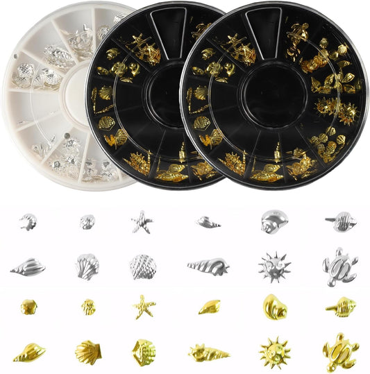 3 Boxes of Starfish Nail Charms, Ocean Nail Charms, Beach Starfish, Sea Shells, 3D Nail Gem Jewelry, Suitable for DIY Manicure (Gold*2, Silver*1)