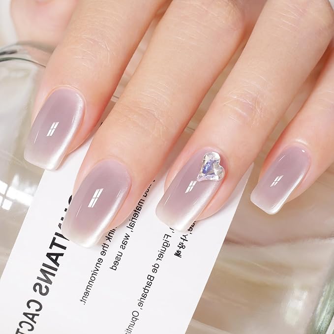 AILLSA Glass Cat Eye Gel Nail Polish, 15ml Light Purple Glitter Jelly Sheer Gel Polish, Translucent Magnetic Shimmer Sparkle Nail Art U V Salon 0.5 OZ GF40