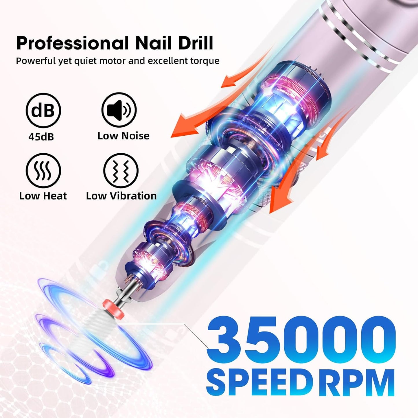 Nail Drill Professional Drill Nails Cordless 35000RPM E Filer for Nails Electric Nail Drill Wireless Nail File Drill Rechargeable Electric Nail File for Acrylic Gel Nails