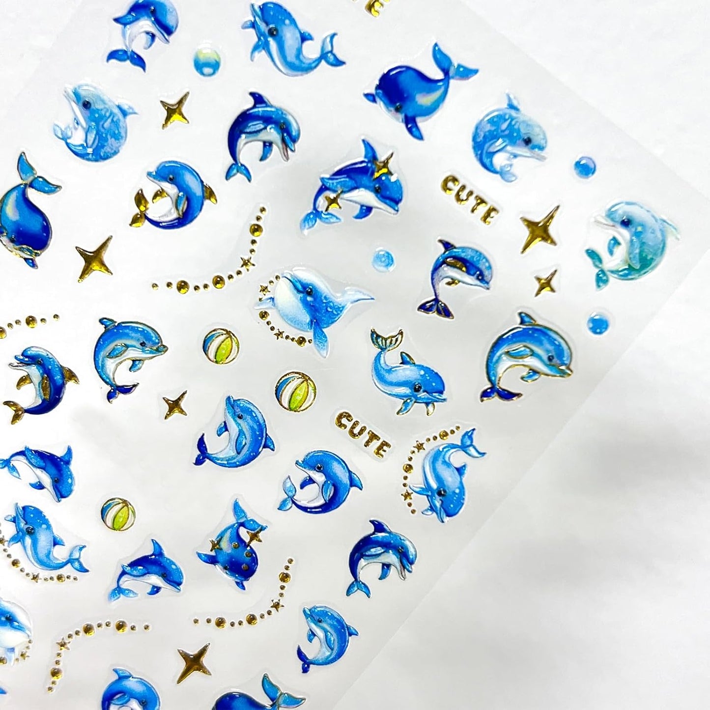 1 Sheets Summer Nail Art Stickers 5D Embossed Beach Cute Dolphin Stars Designs Self Adhesive Nails Supplies Blue Summer Sea Theme Manicure Decorations for Women Exquisite Cardboard Kit
