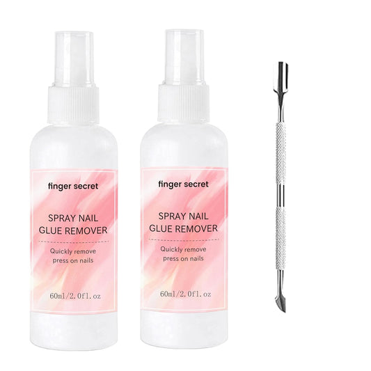 Spray Nail Glue Remover 60ml/2FL.OZ (2pcs)& Nail Scraper,Professional Nail Remover For Wear Nail Press On Nails, Easily & Quickly Remove Fake Nails Nail Tips, Doesn't Hurt Nails﻿