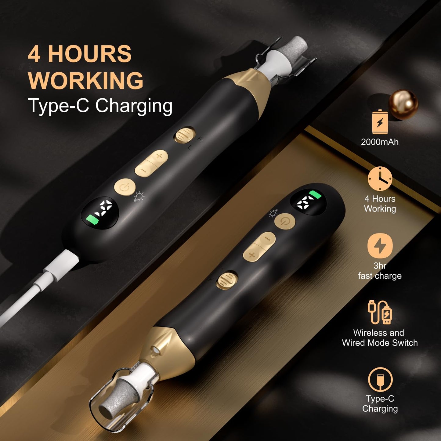 Electric Nail File Drill: Rechargeable Cordless Nail Drill – 9-Speed Rechargeable Electric File for Acrylic & Gel Nails, Portable Manicure & Pedicure Set for Home & Salon