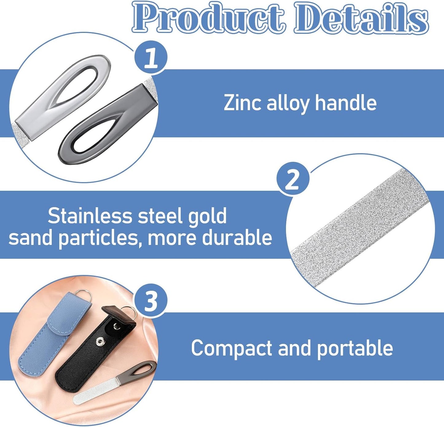 2 Pack Metal Nail File with Case, 3.6 in Travel Keychain Nail File for Natural Nails, Metal Diamond Double Sided Grit Nail Toenail Files with Leather Cases for Women Men