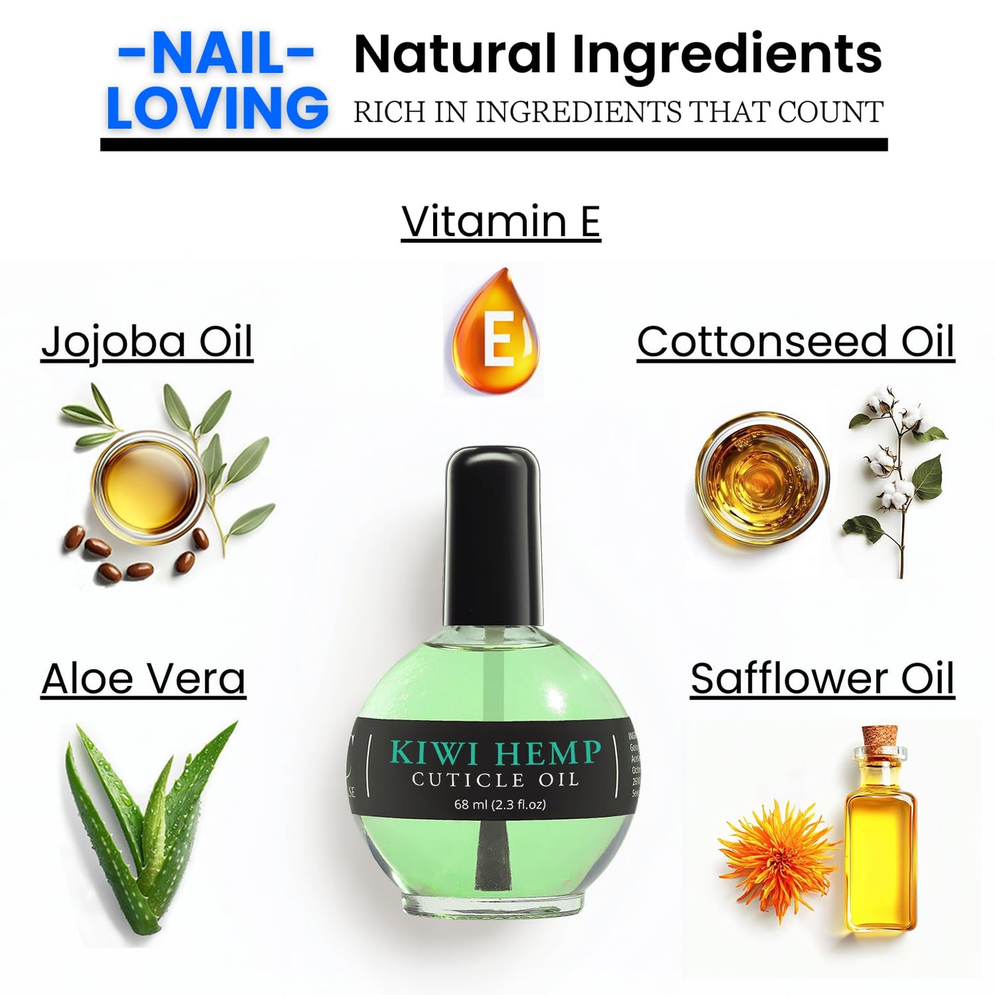 Ellie Chase Nail Cuticle Oil Kiwi Hemp Scented 2.3 Fl Oz – Cuticle Oil for Nails with Jojoba Oil, Aloe, Vitamin E - Moisturizing Cuticle Care and Nail Oil Repair Treatment
