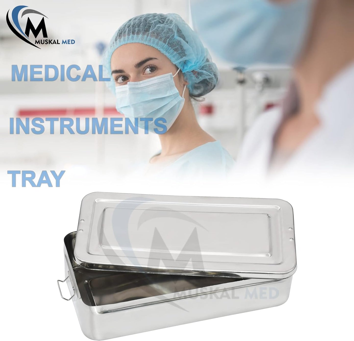 15.7" x 8" x 3.75" Trays Stainless Steel Dental Instruments Tray Organizer Holder Multi-Function Storage Sterilization Plate Trays Solid Box Cover with Locks