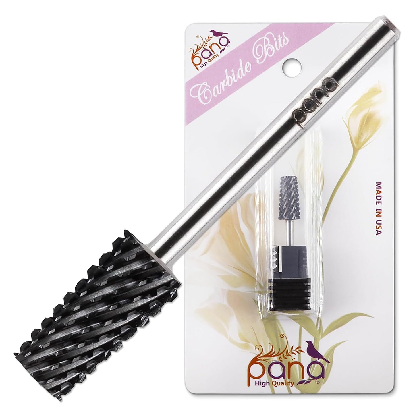 PANA Tapered Barrel Carbide 3/32" Shank Size - (Black, Coarse Grit) - Fast remove Acrylic or Hard Gel Nail Drill Bit for Manicure Pedicure Salon Professional or Beginner