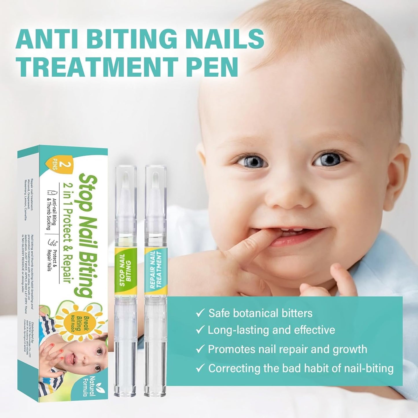 Nail Biting Prevention, 2 Pcs No Biting Treatment for Kids & Adults, Stop Nail Biting Safe