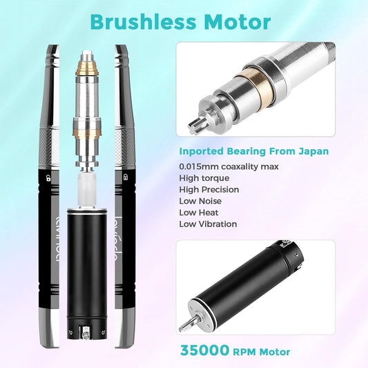 Lavinda Professional Nail Drill Machine, Cordless Rechargeable 35,000RPM Brushless Nail Drill, Portable Electrical Nail File for Acrylic Nails with Charging Base, Bling Green Purple Gradient
