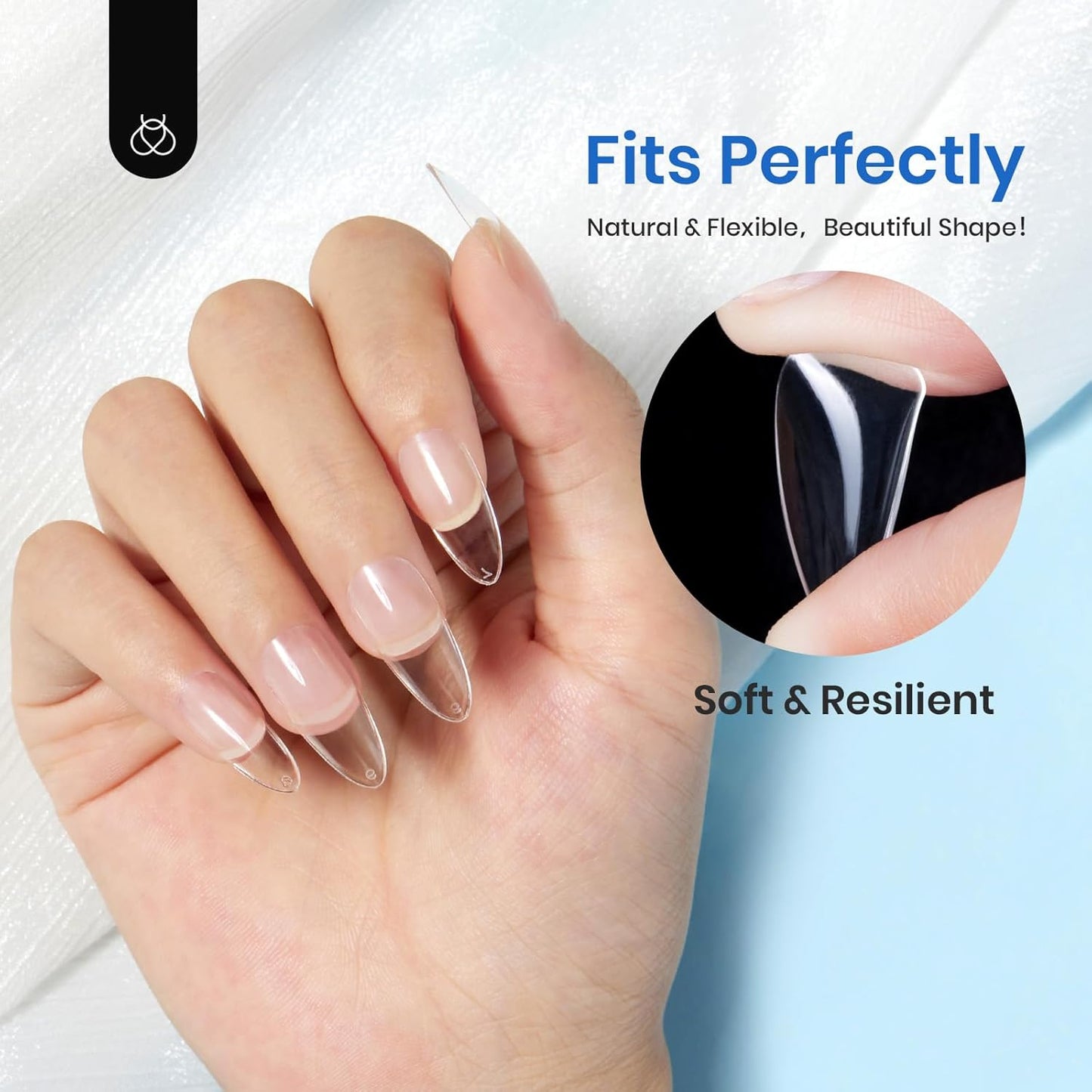 Beetles Gel Nail Tips Almond Medium Shape Nails, 500Pcs Pre Shaped Soft Nail Tips Clear Full Cover False Nails for Gel Nail Polish Soak Off Easy Nail Extensions Press on Nails