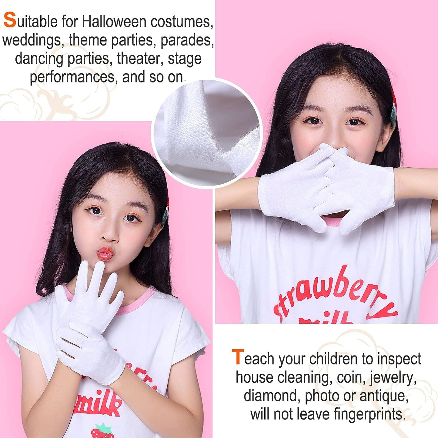 24pcs Unisex Soft White Cotton Gloves for Dry Hands, Work, Coin Jewelry Inspection, Moisturizing Eczema Cotton Gloves, Small Size for Child