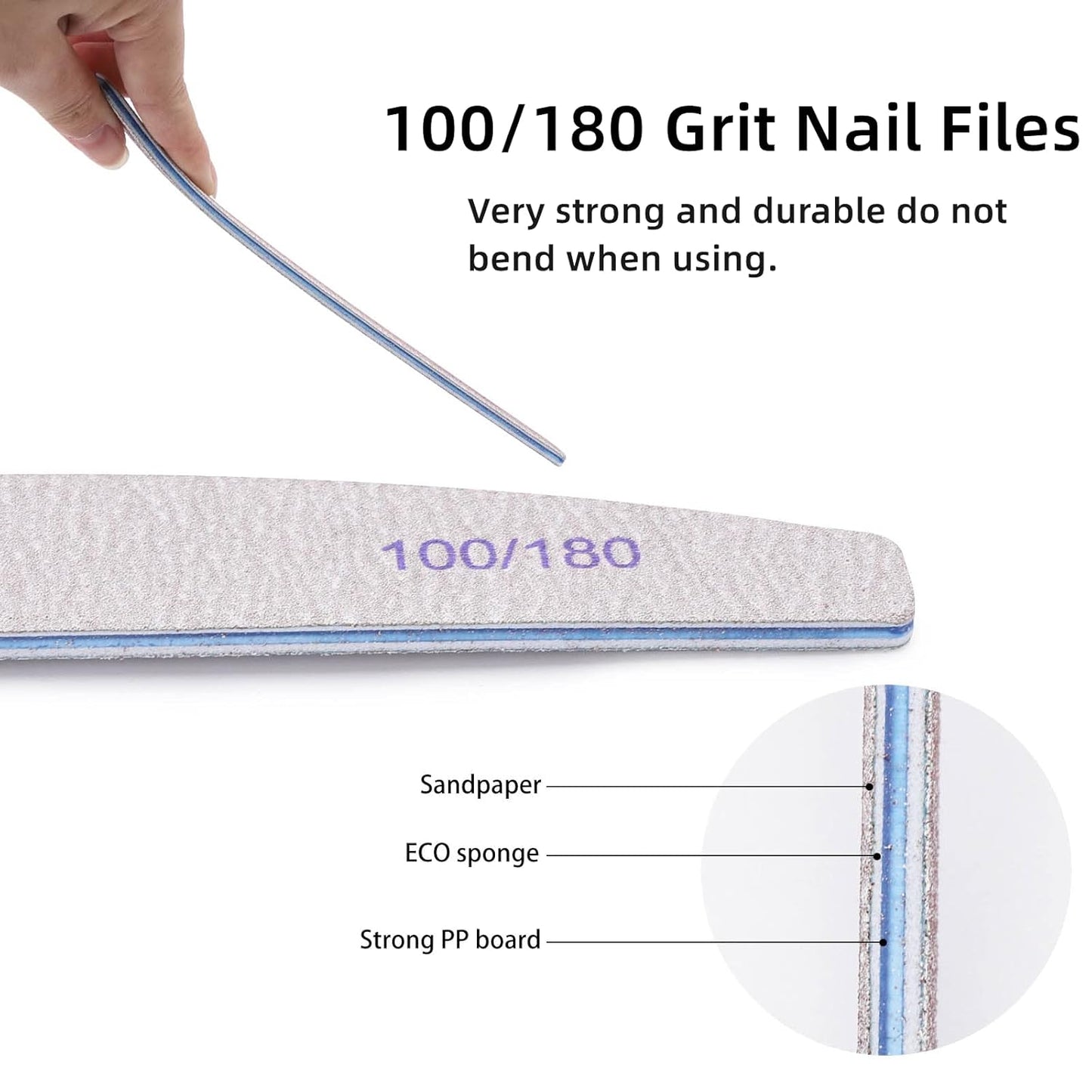 25Pcs 100/180 Grit Nail File Set - Double-Sided Emery Boards for Acrylic, Gel & Natural Nails - Professional Nail Files