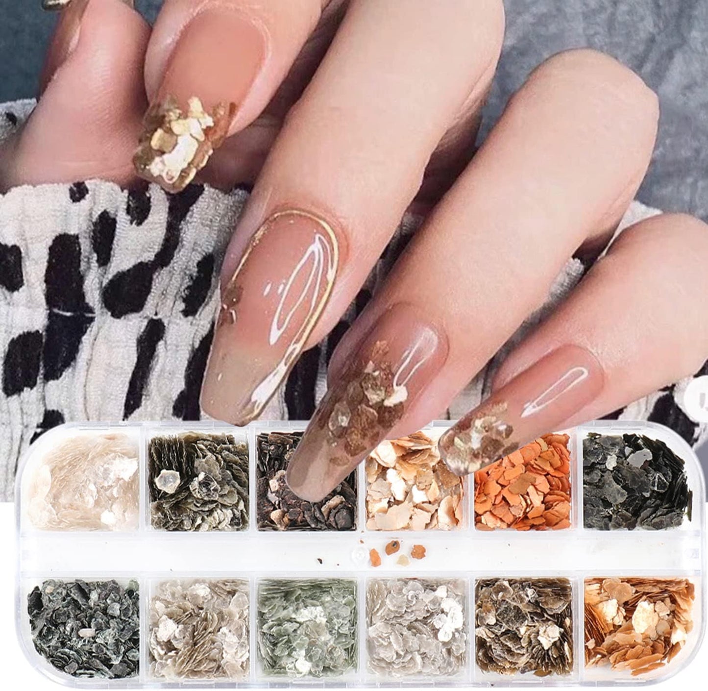 Mica Marble Nail Art Flakes, Holographic Japanese Style 3D Nail Glitter Sequins Design, 3D Mica Marble Nail Slices Acrylic Nails Supplies for Women Manicure Charms Decorations, DIY Resin Nail Art Tips