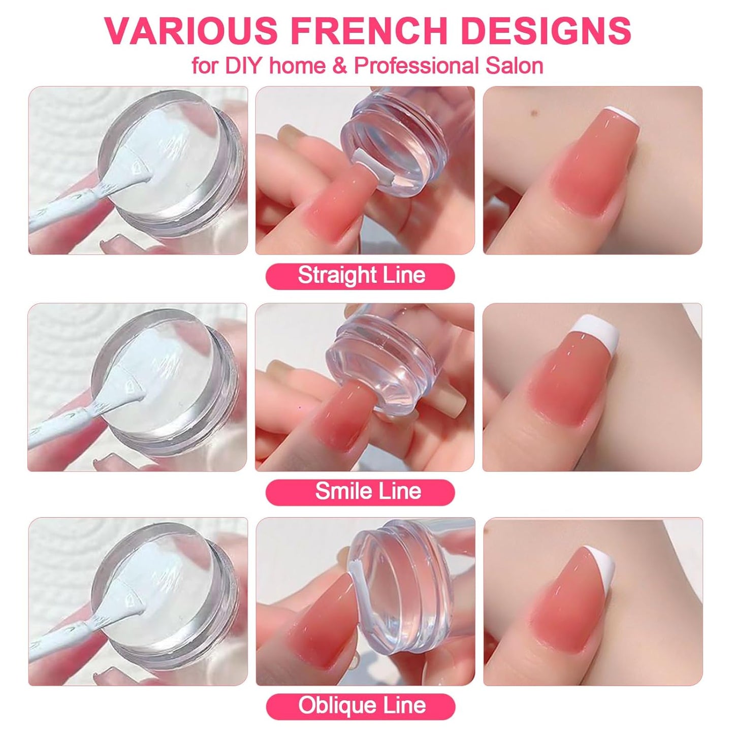 Jelly Nail Stamper & Liner Nail Art Brushes - French Tip Nail Design Tools, Silicone Nail Art Stamping Stamper with Scraper, French Tip Stamp Liner Brush for Manicure Home DIY Salon