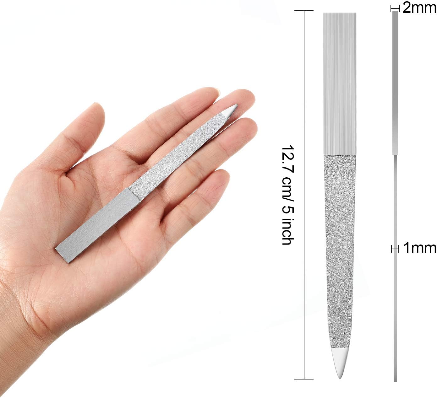 Mudder 6 Pieces Diamond Nail File Stainless Steel Double Side Nail File Metal Buffer Women Men Fingernails Toenails Manicure for Salon and Home, Silver(5 Inch)