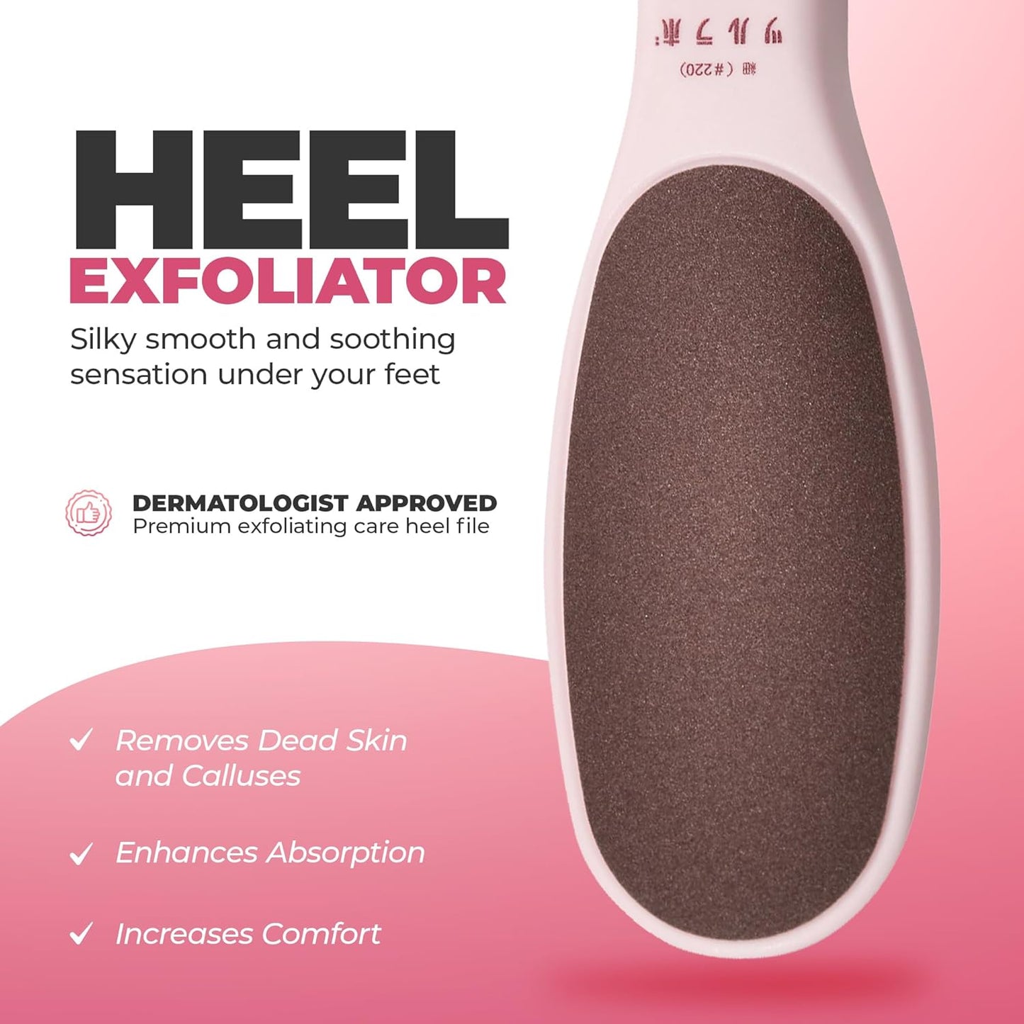 TSURULABO - Foot File, Dual-Sided (Coarse & Fine), Water-Resistant Alternative to a Foot Scrubber or Pumice Stone for Feet, Heel Scrubber for Grooming, Pink Dry Skin Callus Remover with Hanging Loop