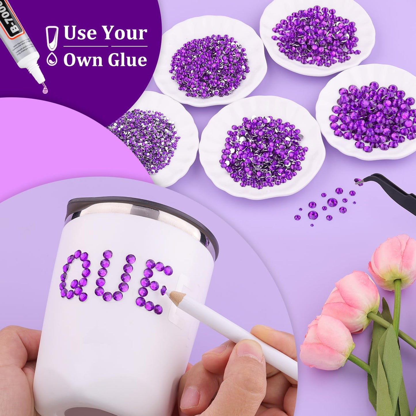 Resin Rhinestones for Crafting, 2 Boxes Dark Violet Flatback Crystals for Bedazzling Crafts DIY Nail Art Deco, Non Hotfix Bulk Gems for Tumbler Shoes Clothing Fabric Face Makeup