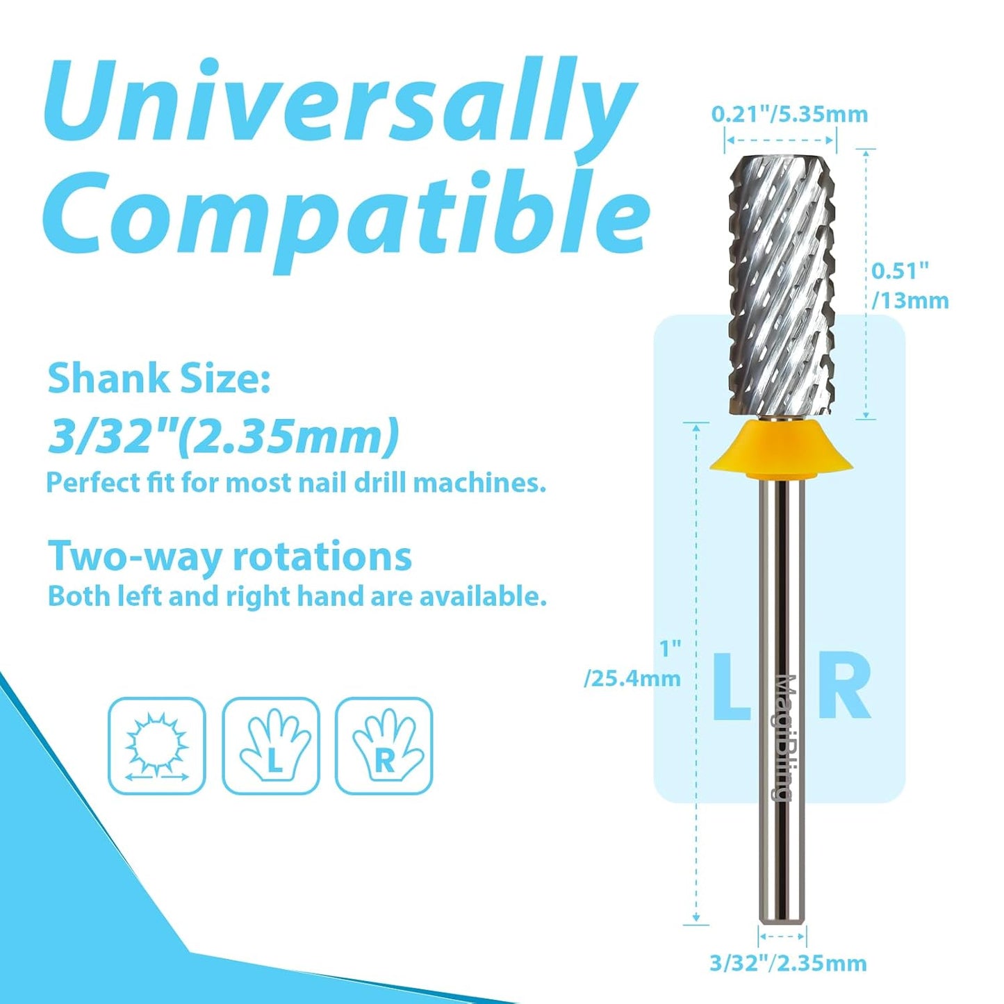 Professional Small Barrel Nail Drill Bits Flat Top, 3/32'' Safety Tungsten Carbide Bits, Two-Way Rotation, Soft and Hard Gel Removal Polishing, Tech and Beginner Bits, Double Coarse.