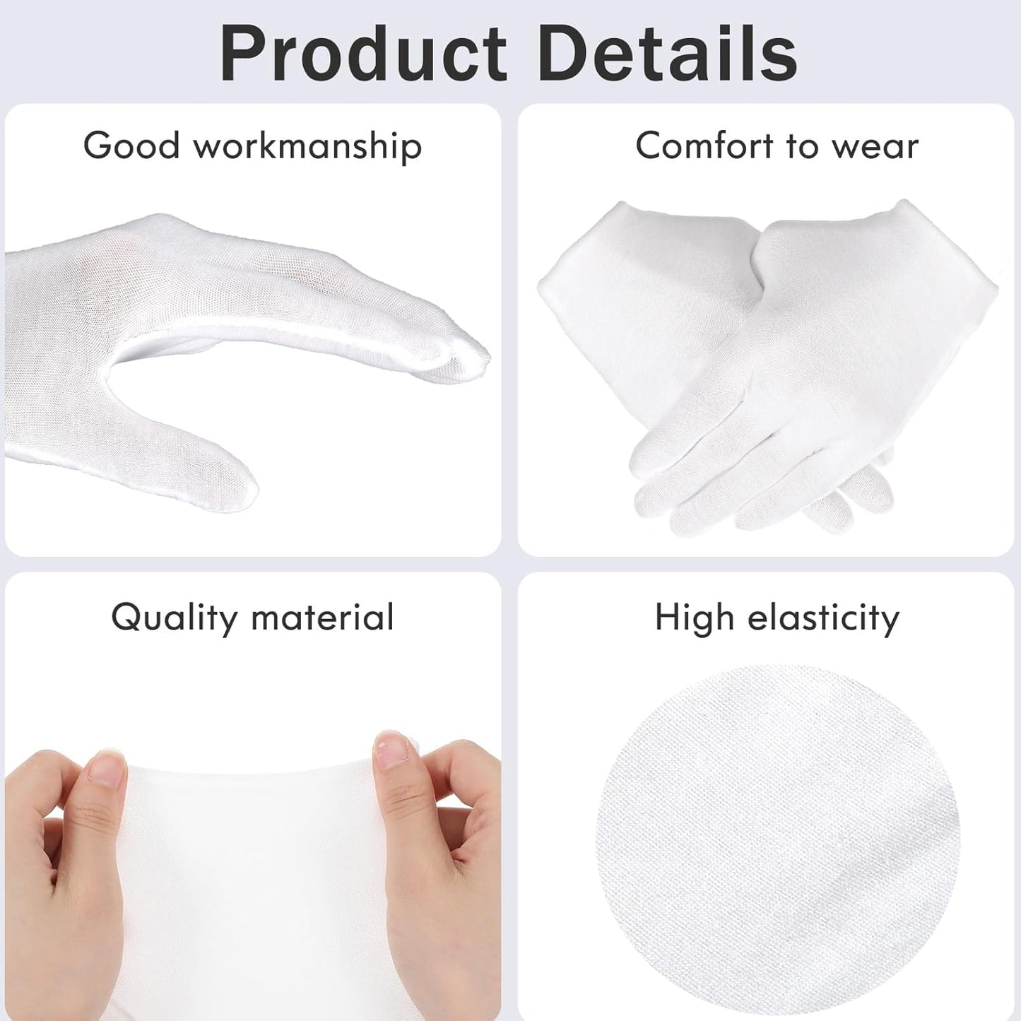 144 Pcs/72 Pairs Cotton Gloves, Cotton Bulk Pack Moisturizing Glove Large Size White Glove for Men Women Inspection Gloves for Dry Hand Art Handling Coin Jewelry