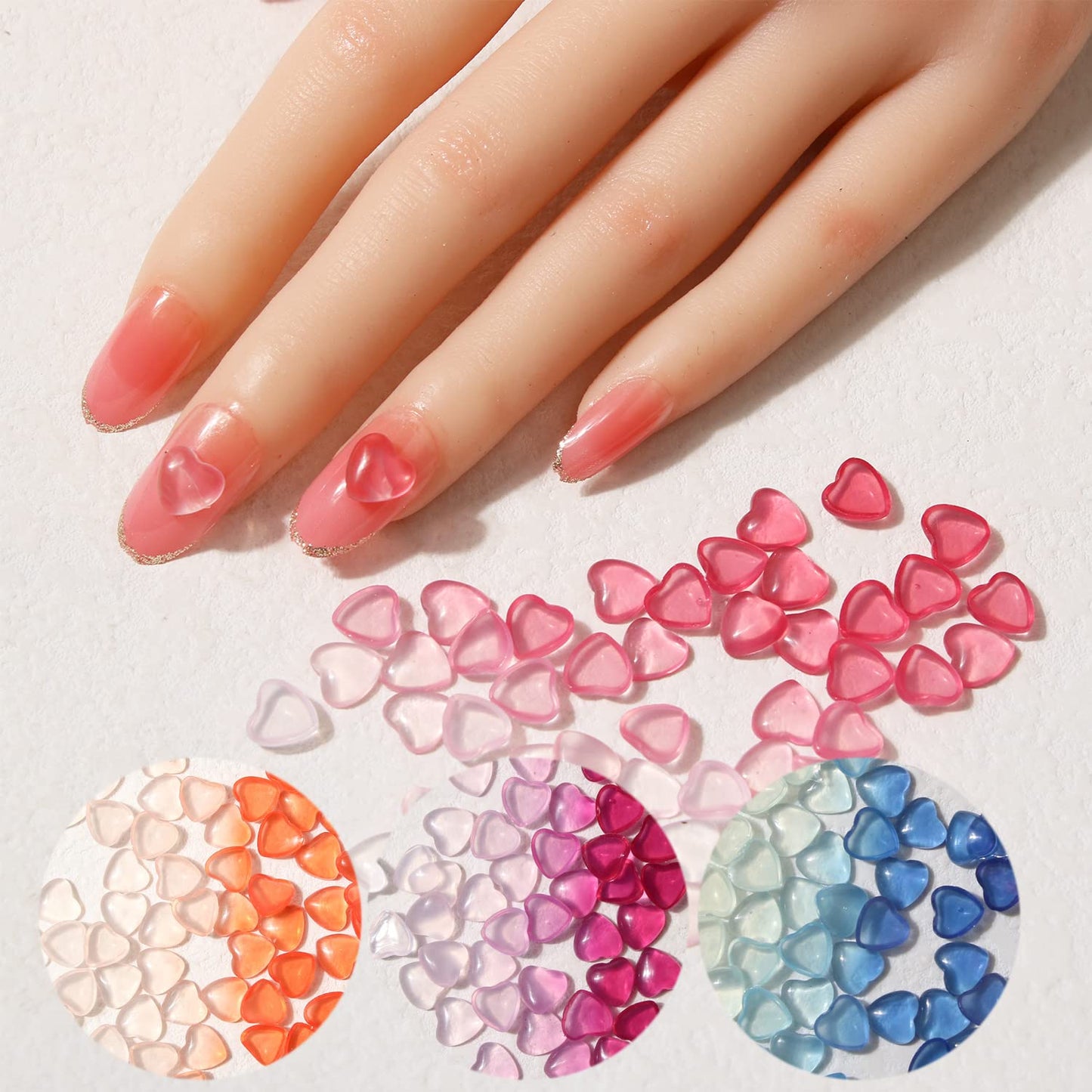 Heart Nail Charms 3D Flat Back Design Orange Pink Blue Heart Nail Art Charms for Acrylic Nails Decoration DIY Hearts Nail Jewelry Gems Change Color in Sunlight