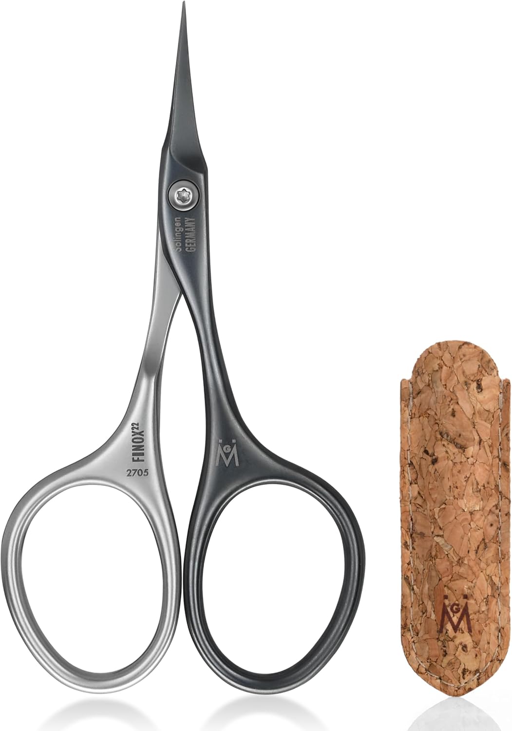GERMANIKURE Tower Point Cuticle Scissors - Self-Sharpening FINOX22 Titanium Coated Stainless Steel Professional Grooming Scissors in Cork Case - Ethically Made in Solingen Germany - 2705