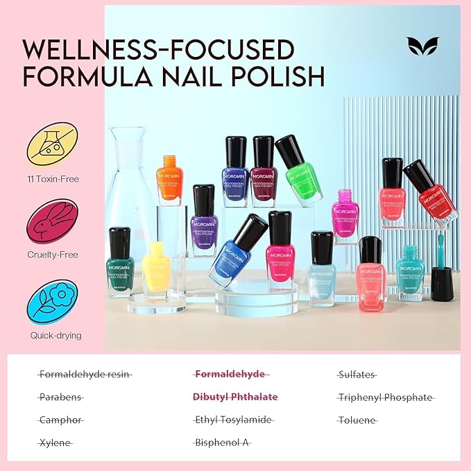 Morovan Nail Polish Set Fingernail: Shimmer Glitter Air Dry 15 Bright Colors 0.27oz Neon Regular Nail Polish Kit Finger Nail Set Gift for Women Spring Summer