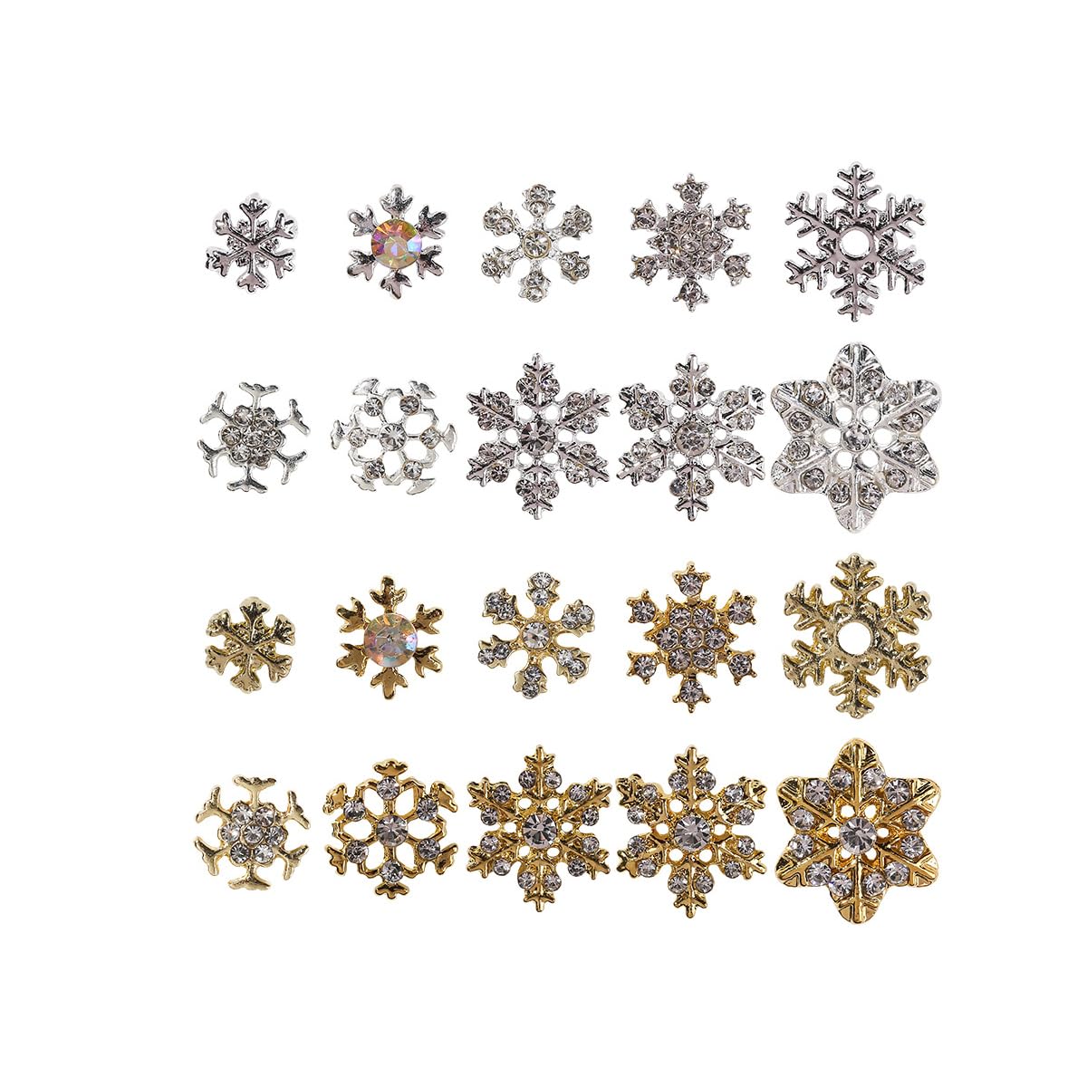 Christmas Nail Charms Supply 20pcs Gold Silver Mix Snowflake Art Charms With Diamond Design Winter Xmas Snowflakes Jewelry for Women Girls DIY Manicure Tips Christmas Nails Decoration