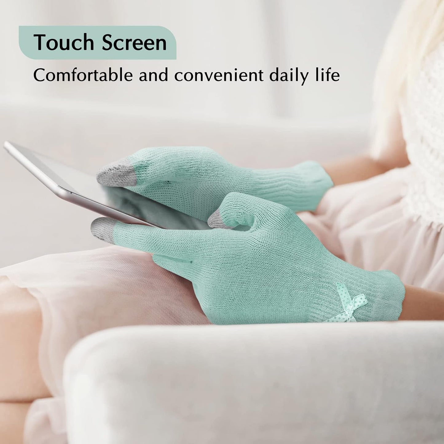 Evridwear Cotton Moisturizing Gloves Overnight Touchscreen for Dry Hands SPA Eczema Hand Care, Day and Night Moisturizing Sleeping Gloves (2 Pairs S/M, Feather Weight Mint Green)