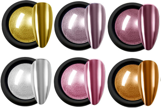 Chrome Nail Powder Kit,6Colors Chrome Nail Powder,Aurora Fairy Chrome Powder Kit for Gel Polish Nail Art Decoration,Luster Mirror Glitter Effect,Chrome Powder for Acrylic Nails