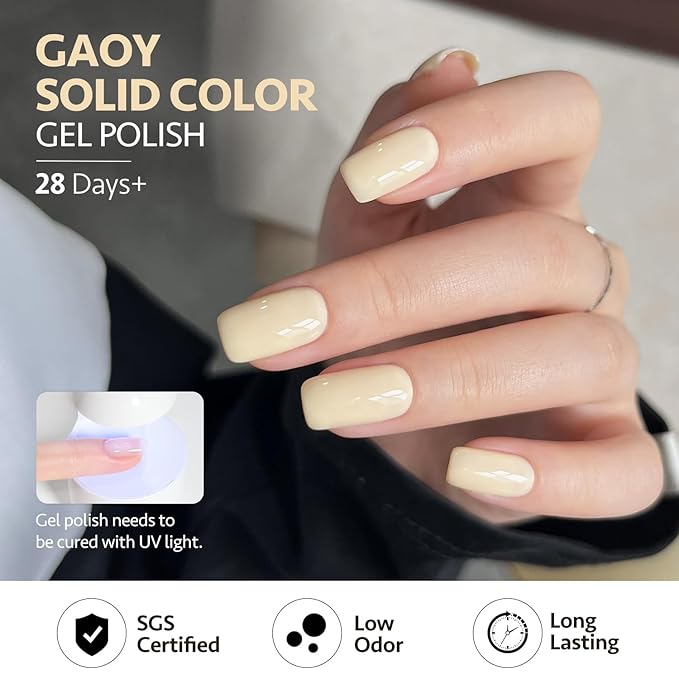 GAOY Pastel Yellow Gel Nail Polish, 16ml Soak Off Gel Polish, UV Light Cure for Nail Art DIY Manicure at Home, 3145 Lemon Creme