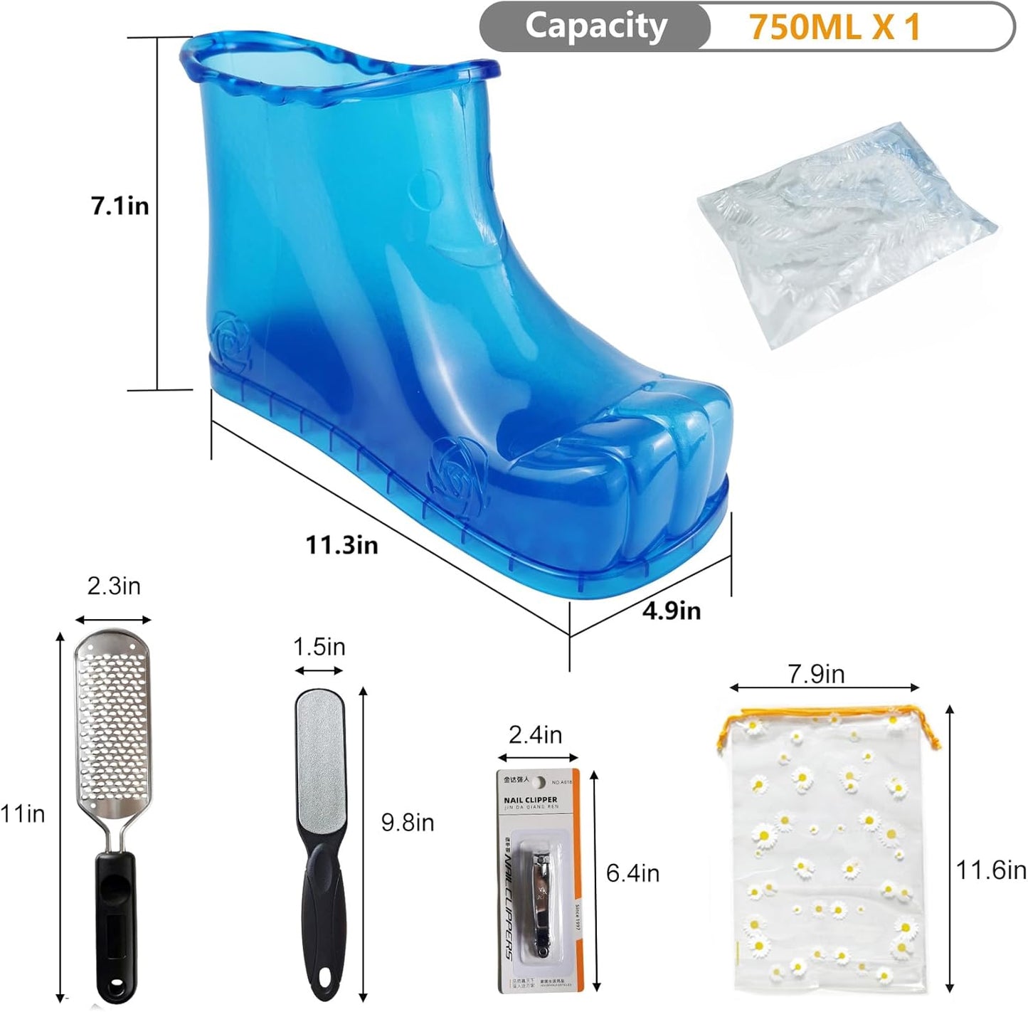 Foot Bath Soak Tub Shoe of Water Saving, Portable Spa Soak for Foot Care, Milk Bath, Includes: A Soaking Bowl Shoe,Nail Clipper and Pedicure Feet File(Blue,1 pcs,NOT A Pair)
