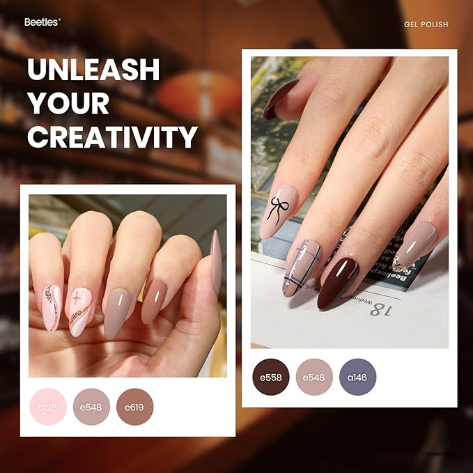 Beetles Gel Nail Polish Set Manhattan Collection 20 Colors Burgundy Red Brown Gold Champagne Glitter Fall Gel Polish Soak Off UV Glossy & Matte Top Base Coat Manhattan Collection Gifts for Women