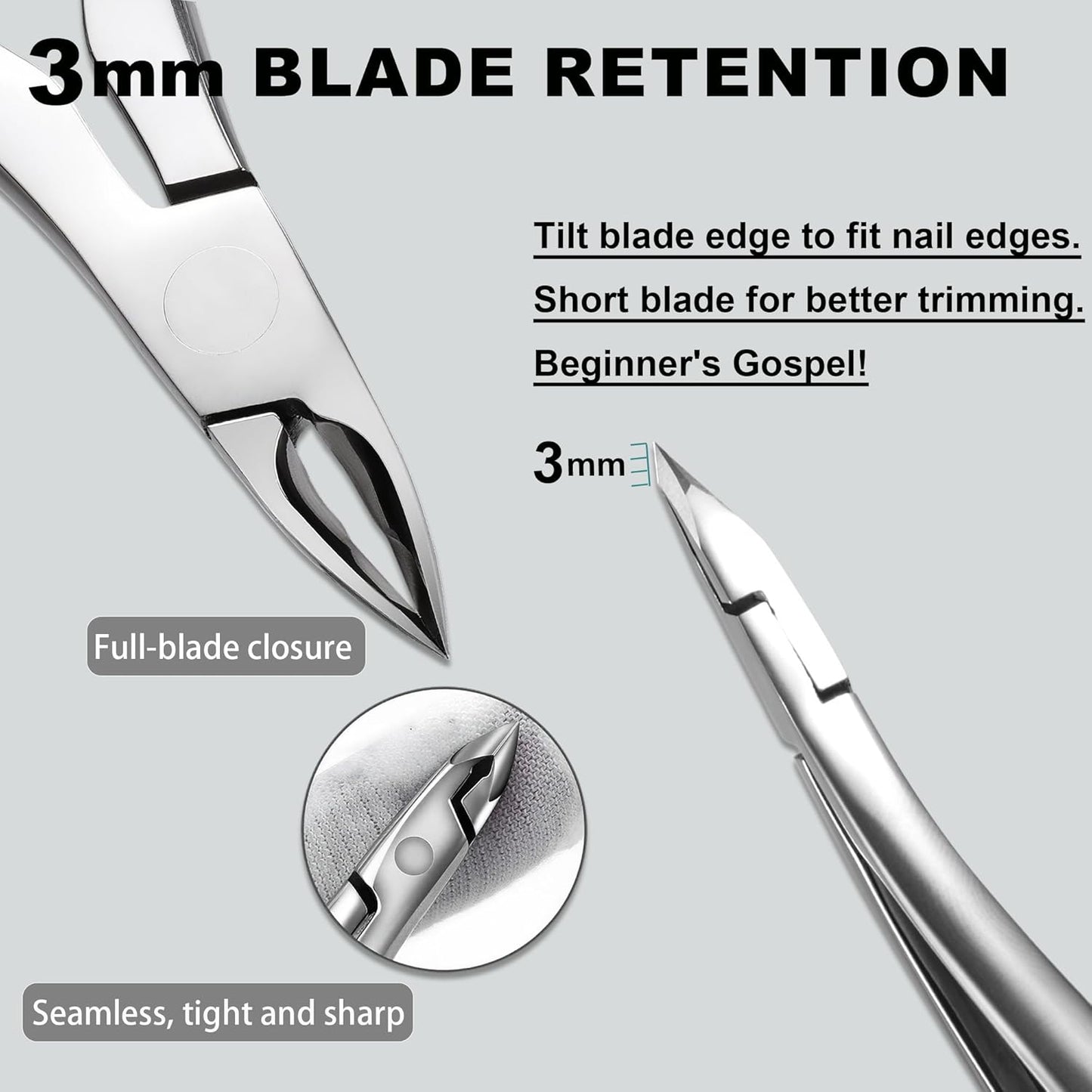 Cuticle Nippers, Professional Accurate Fast Sharp Small Jaw Cuticle Cutters, Nail Cuticle Cutting Pliers, Nail Dead Skin Remover Tool,Stainless Steel Cuticle Trimmer, Silver, Jaw 3mm
