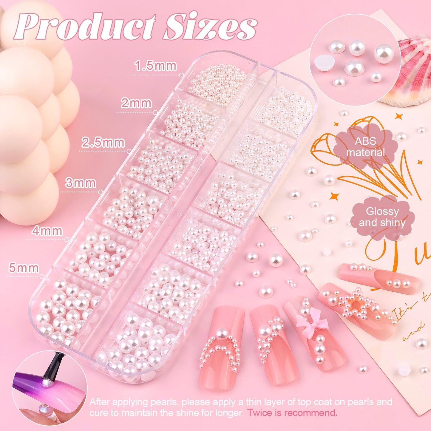 8000Pcs Nail Pearls and Colorful Rhinestones for Nail Art with Rhinestone Glue, White Pearl Nail Charms(Flatback+Round), Nail Gems and Rhinestones Crystals Charms Bedazzling Gems for Manicure Decor