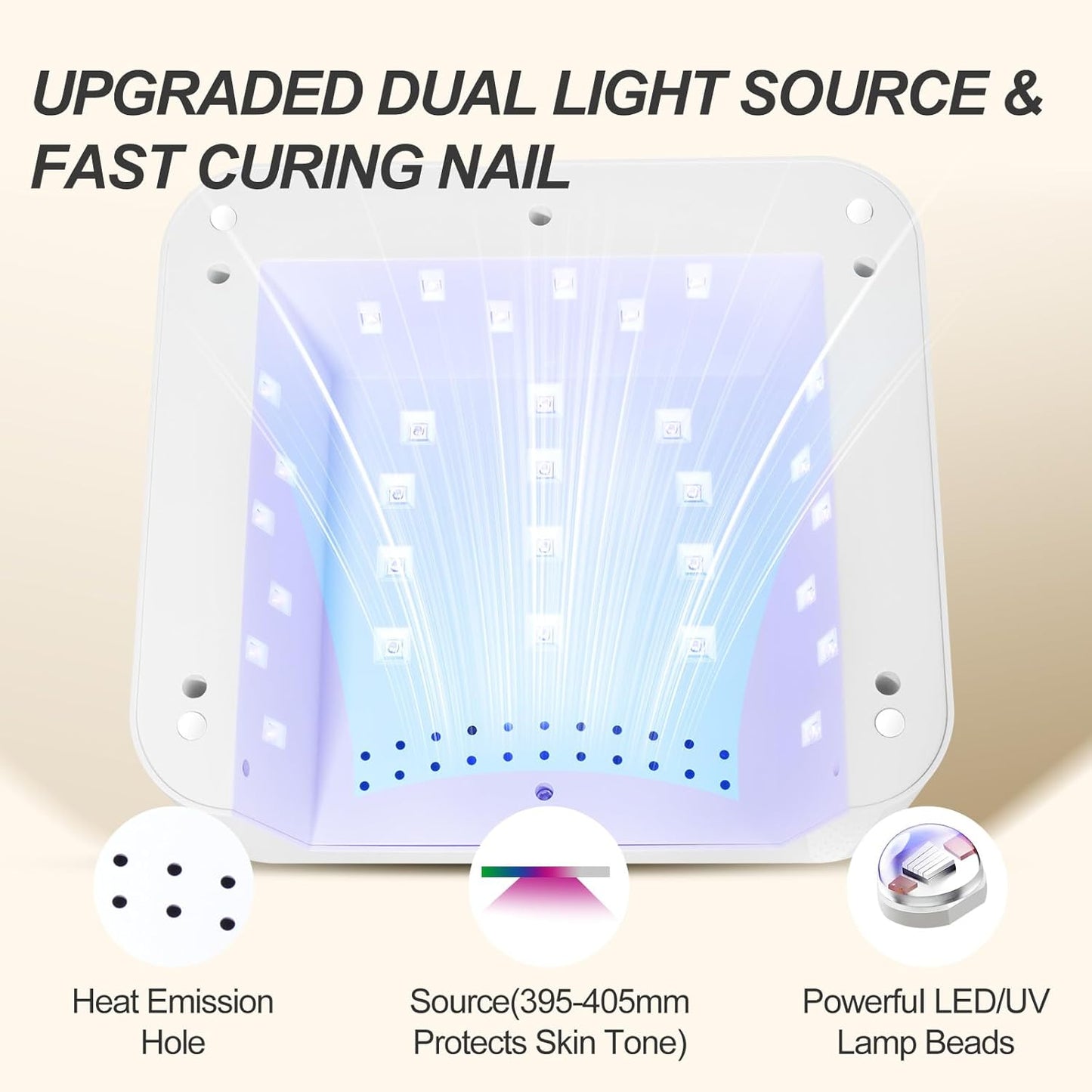 UV Nail Lamp 120W, Professional UV LED Lamp for Gel Nails Long-Lasting 30Pcs Beads Cordless Gel Nail Light, Fast Curing Nail Dryer with Knob for Home Salon DIY Orange