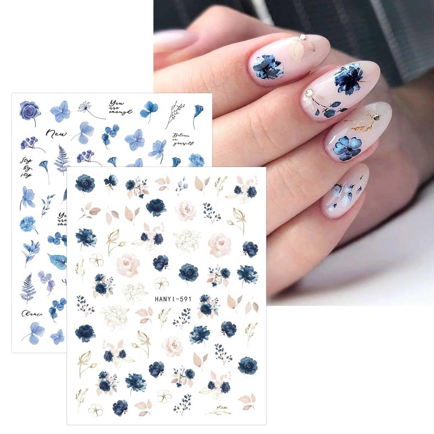 JMEOWIO 9 Sheets Spring Flower Nail Art Stickers Decals Self-Adhesive Pegatinas Uñas Summer Colorful Floral Nail Supplies Nail Art Design Decoration Accessories