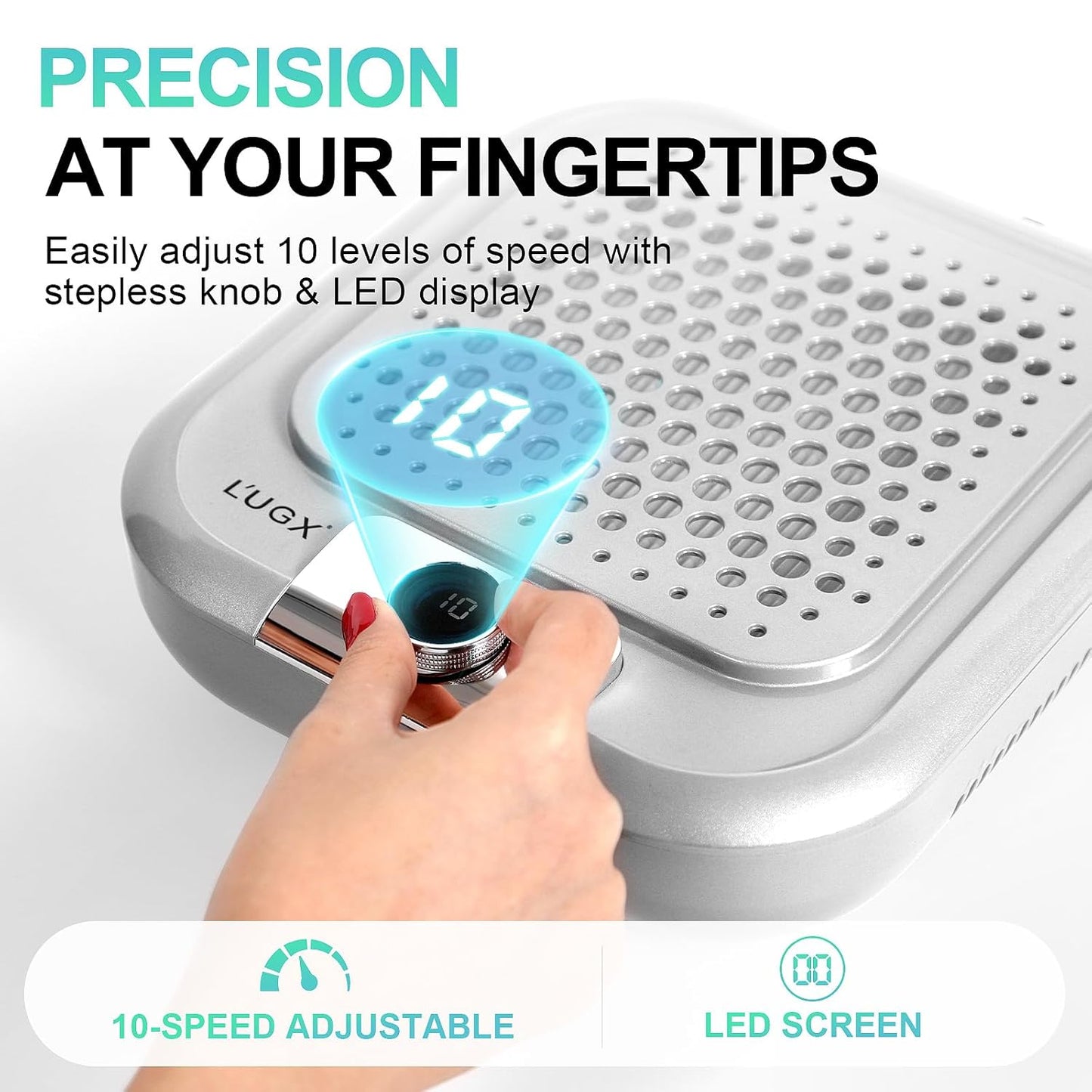 L'UGX Nail Dust Collector Professional for Nails with 30 Paper Filters,10-Gear Powerful Dust Collector for Nails Vacuum Duster Collector Nail Tech Extractor Cleaner for Salon Use