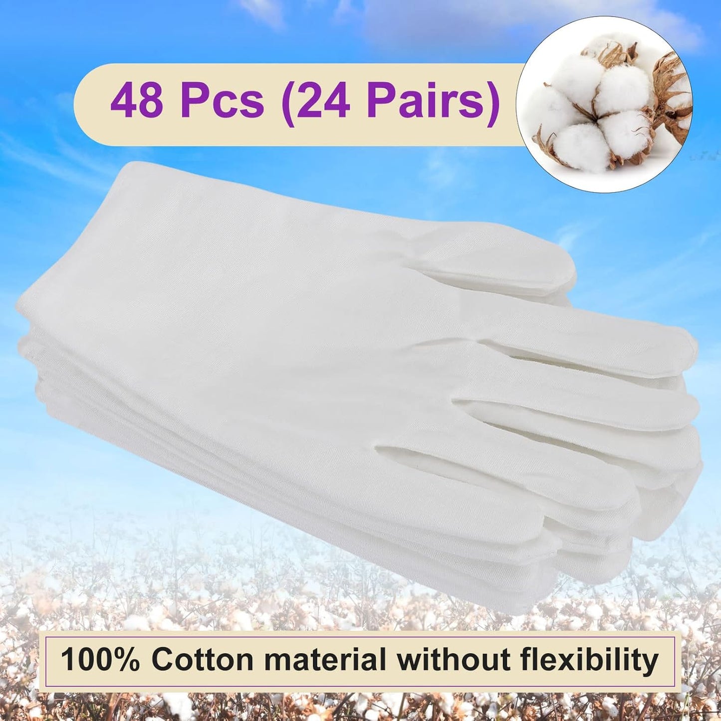 24 Pairs Soft Cotton Gloves - Washable, Moisturizing, Eczema-Friendly, Stretch for Coin Inspection - Men & Women