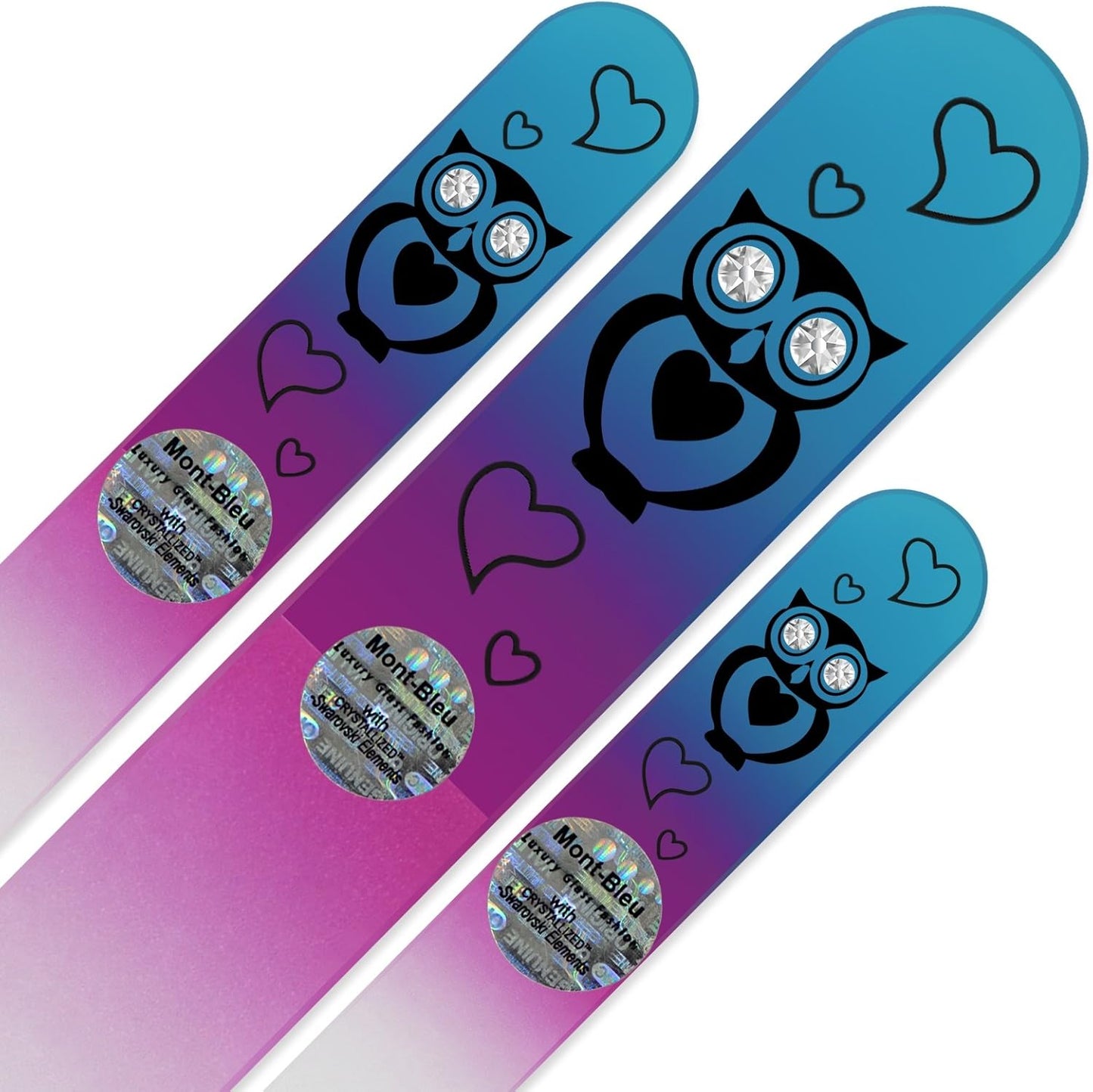 Mont Bleu Set of 3 Owls Crystal Nail Files Hand Decorated with Crystals - Handmade - Czech Tempered Glass