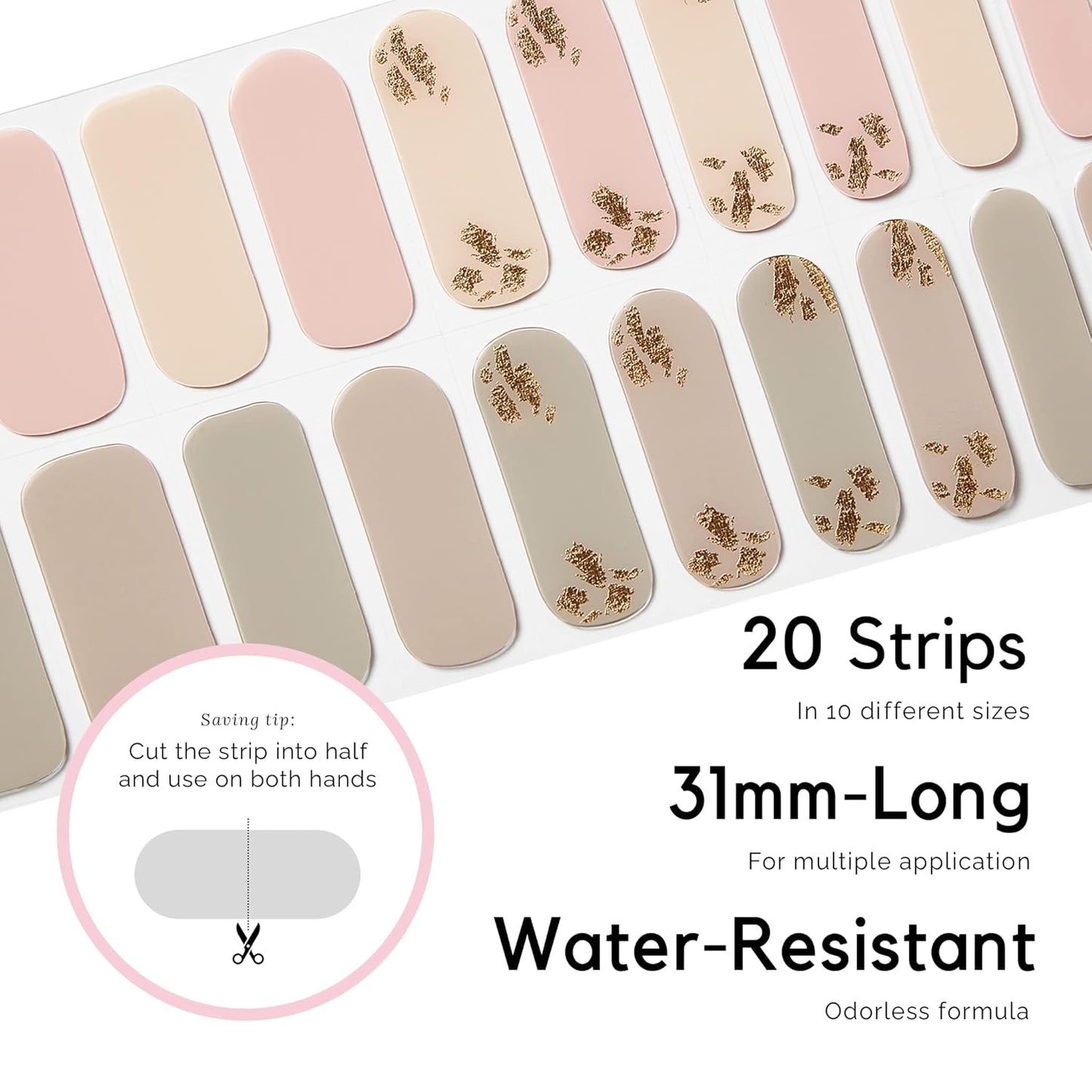 NAILOG Semi Cured Gel Nail Strips (20 Extra Long Stickers/Wraps) | Buy 2 Get 1 UV Lamp| Glossy & Long Lasting Soft Gel Finishing, Tea Time