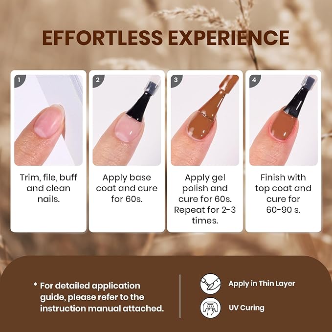 Beetles Gel Nail Polish Set - 20 Colors Warm Mist Fall Gel Nail Kit Burgundy Brown Nude Gold Glitter Gray Shimmer Soak Off Long Lasting Base&Top Coat Uv Led Home DIY Salon Nail Art Gift Set for Women