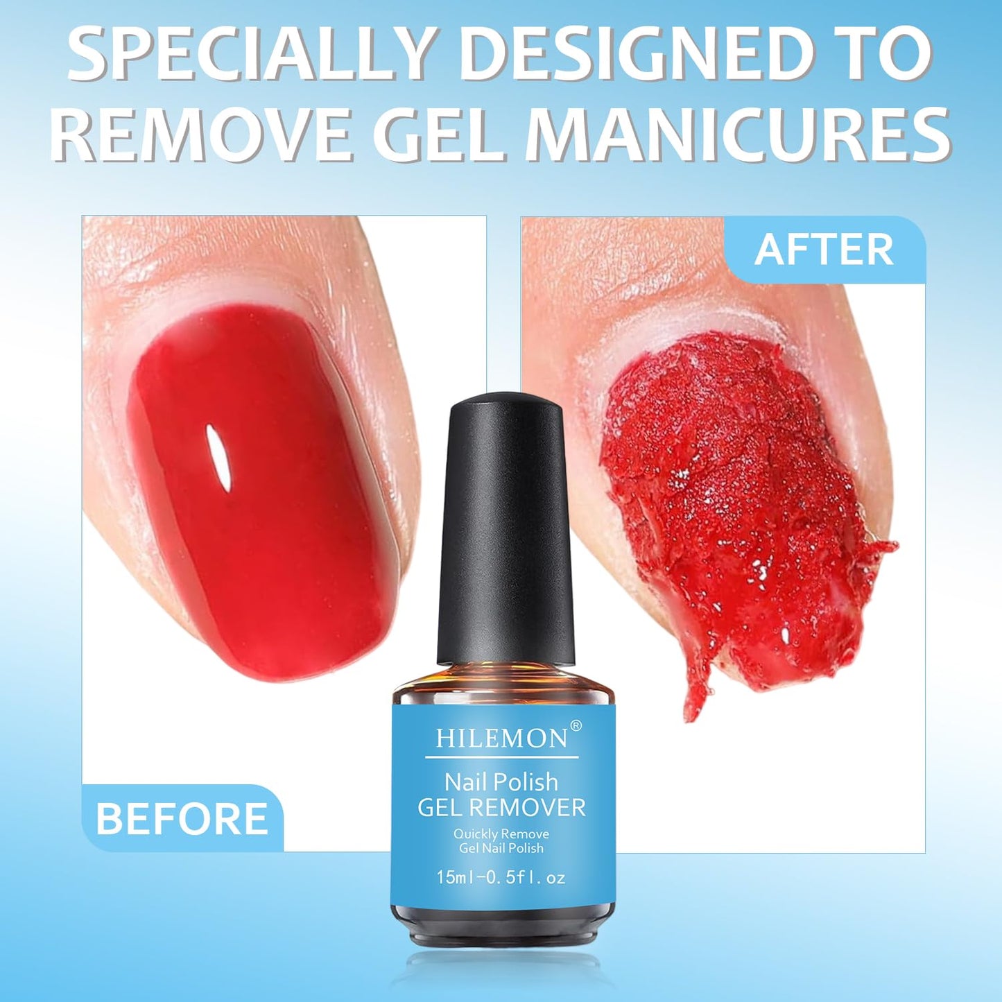 Quick Remover for Gel Nail Polish, Magic Gel Remover Easily Remove Polish in 3min, No Soaking or Wrapping, Professional Nail Remover 15ml (2PCS Remover)
