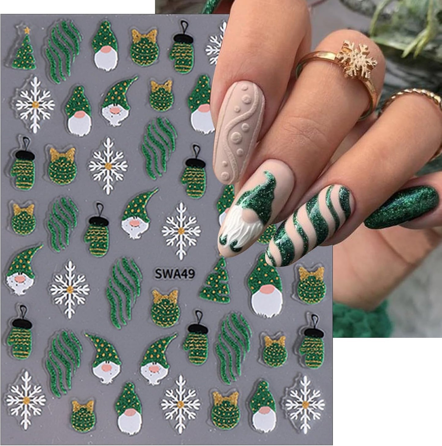 8 Sheets Cartoon Christmas Nail Art Stickers 3D Self-Adhesive Snowflake Snowman Nail Stickers Glitter Christmas Lamp Ball Nail Decals Acrylic Nail Supplies for Women Girls DIY Manicure Decoration