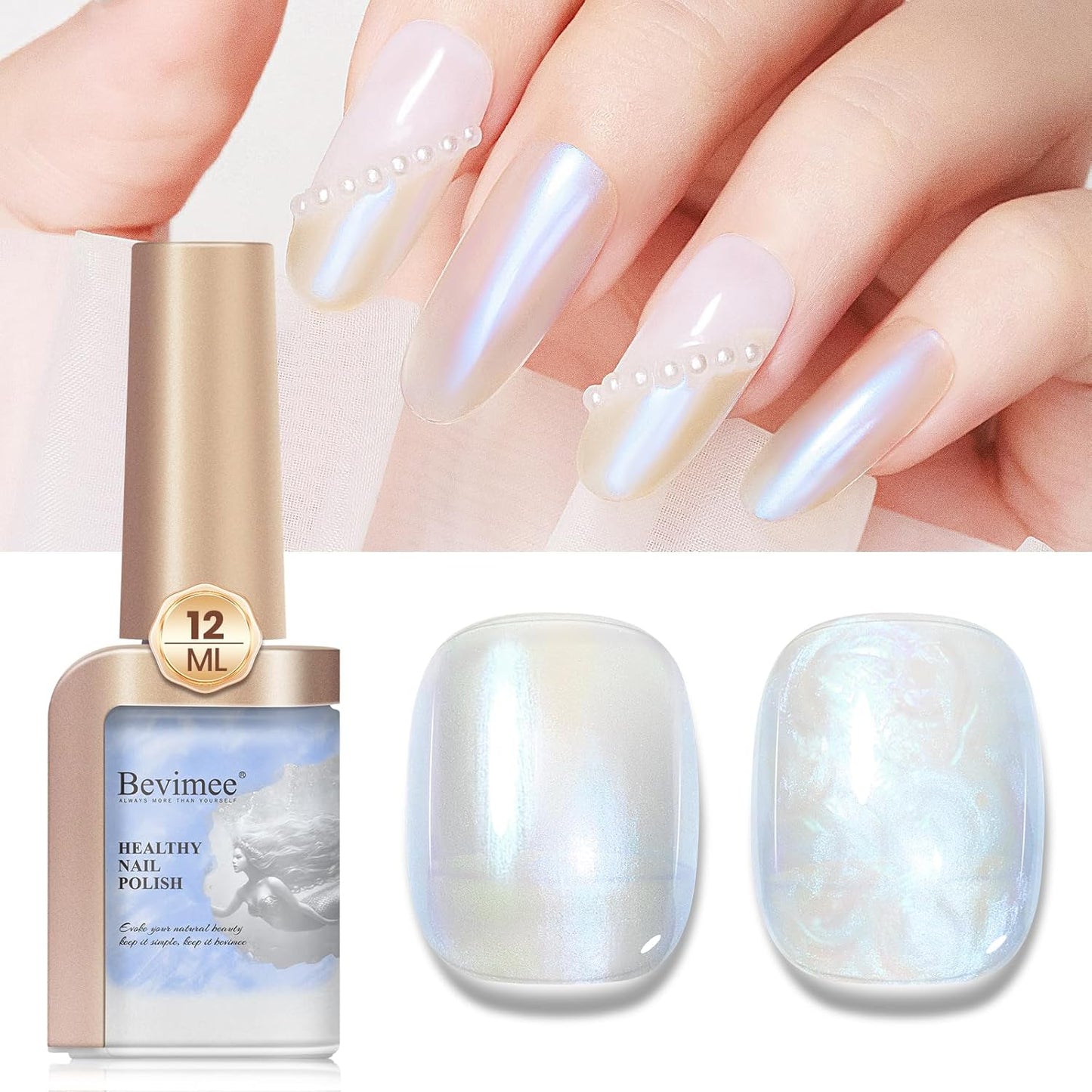 Quick Dry Nail Polish 12ML, Mermaid Shimmer Pearl Aurora Blue Nail Polish Regular Air Fast Drying Fingernail and Toenail Nail Lacquer Polish Natural Color Nail Art Salon DIY at Home