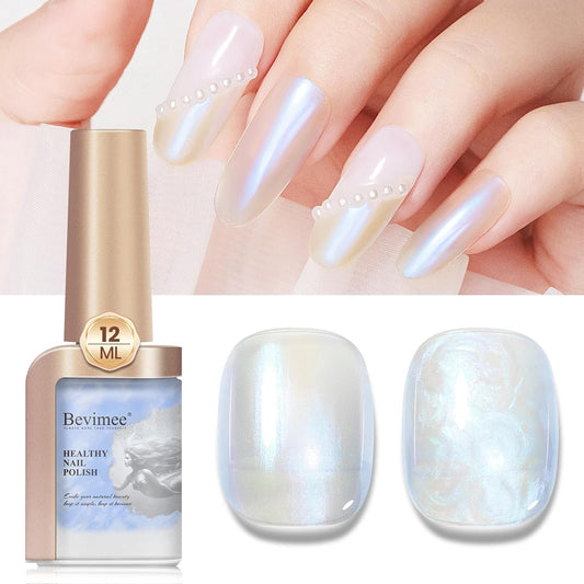 Quick Dry Nail Polish 12ML, Mermaid Shimmer Pearl Aurora Blue Nail Polish Regular Air Fast Drying Fingernail and Toenail Nail Lacquer Polish Natural Color Nail Art Salon DIY at Home