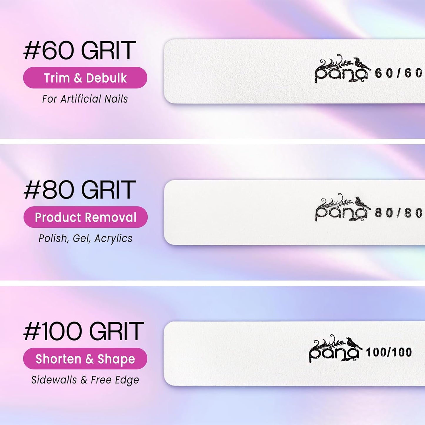 10PCS Jumbo Size PANA Professional Double Sided Nail Files - White, 80/80 Grit - Emery Board Nail Buffering File Manicure Pedicure Nail Polisher Washable