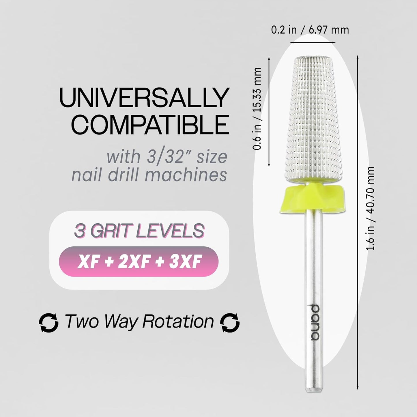 PANA Nail Carbide 5 in 1 Bit - Two Way Rotate use for Both Left and Right Handed - Fast remove Acrylic or Hard Gel - 3/32" Shank - Manicure, Nail Art, Drill Machine (Extra Fine - XF, Silver)