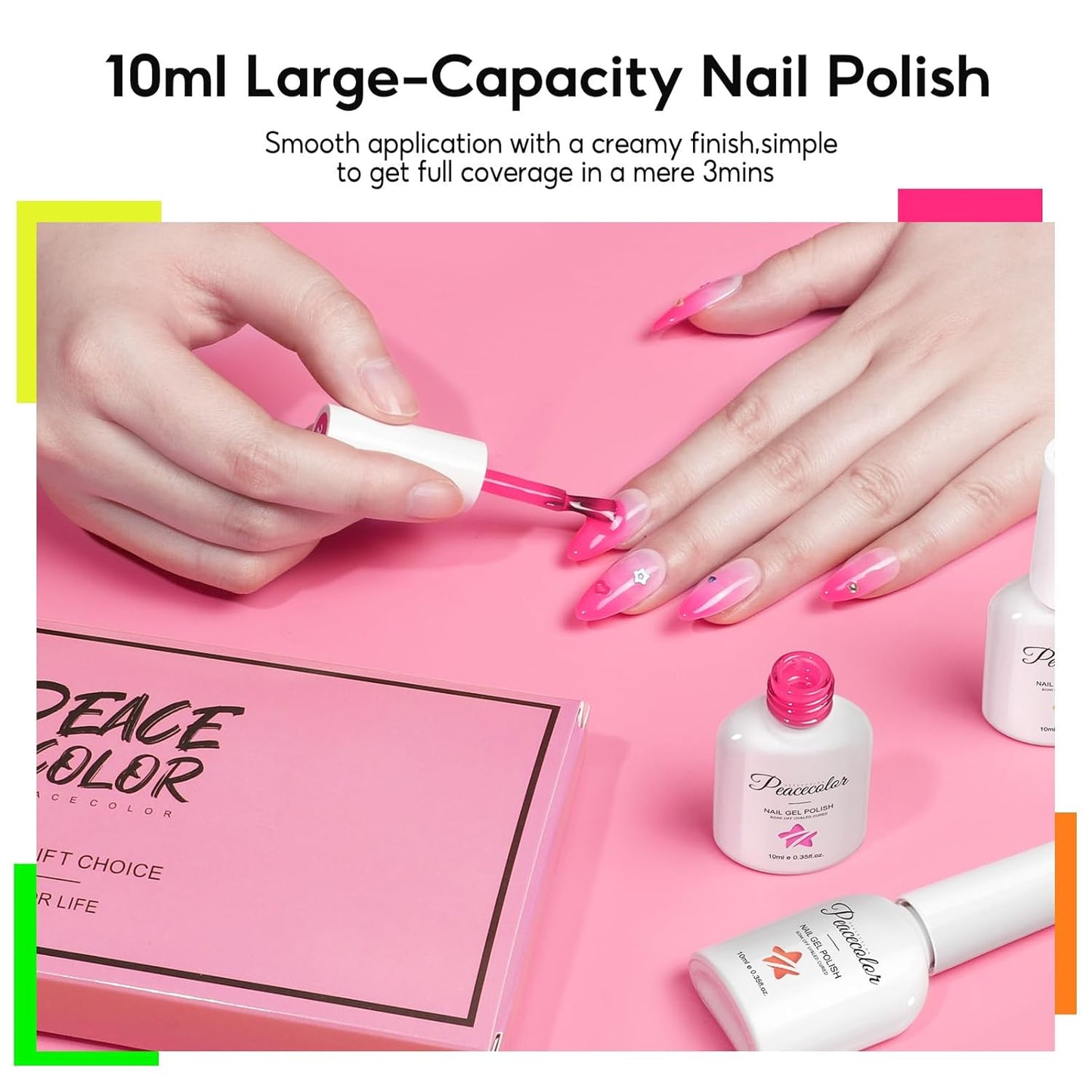 Peacecolor Neon Gel Nail Polish Set, 10ml Fall Gel Polish Bright Hot Pink Orange Yellow Purple Green Blue Vibrant Soak Off U v LED Gel Nail Art Manicure Gifts for Women DIY Salon
