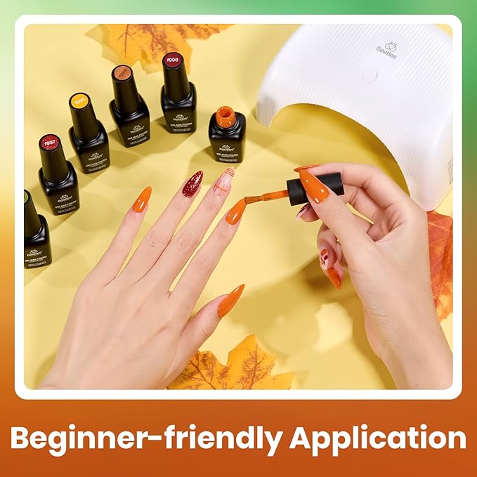 Beetles Fall Gel Polish Set - Autumn Realm Collection, Mustard Yellow Orange Burgundy Gel Polish Green Golden Glitter Nails Kit DIY Nail Art Soak Off UV Led Gifts for Women