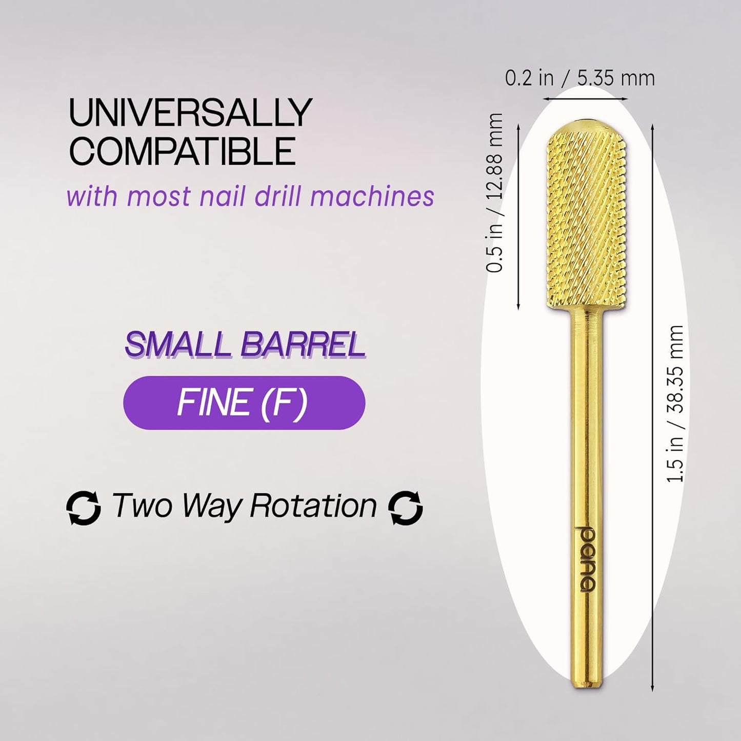 PANA 3/32" Small Smooth Round Top Safety Carbide Nail Drill Bit for Gel Polish & Acrylic Removal Nail Salon Manicure Pedicure Electric File Tools (Small Barrel - Gold, Fine)