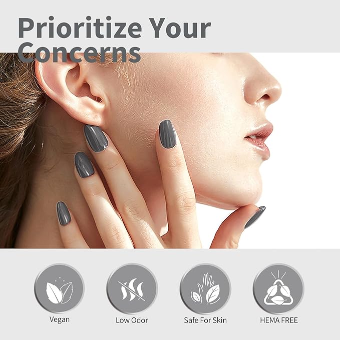 CANNI Grey Gel Nail Polish, Dark Grey Gel Polish Color High Gloss Soak Off U V French Nail Manicure Salon DIY